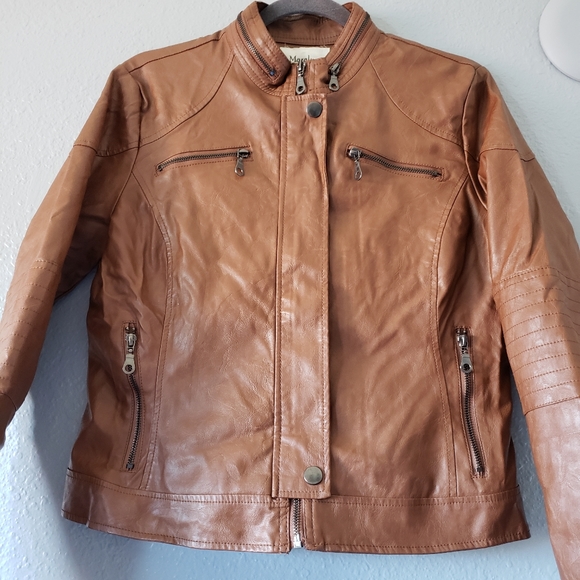 Maralyn & Me Cognac Brown Leather Zip Up Jacket - Picture 4 of 7